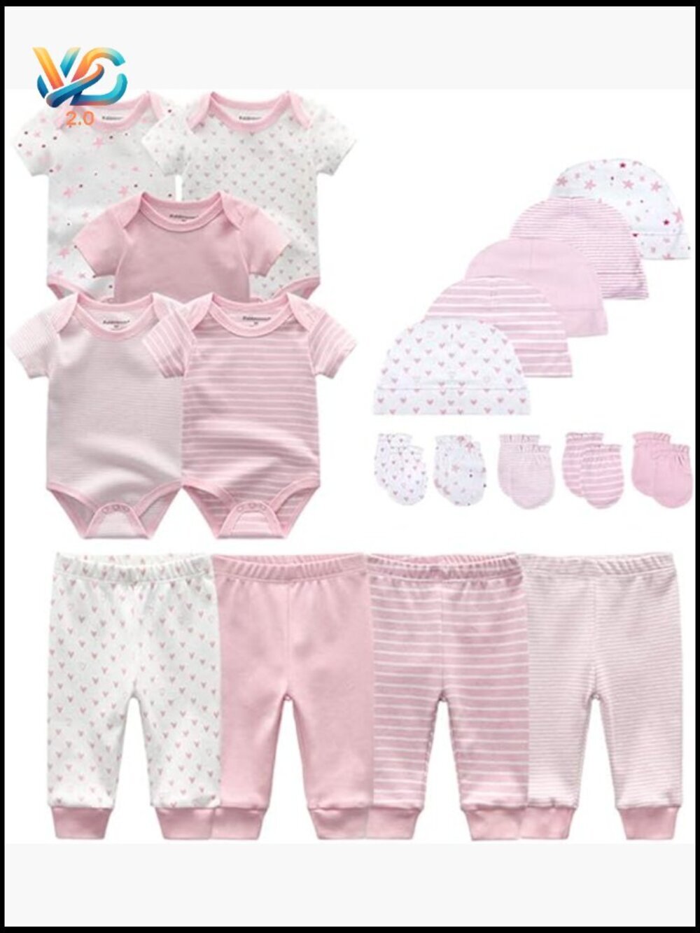 Unisex Baby Layette Set 19-Piece Newborn Gifts Bodysuits Pants Caps Mittens